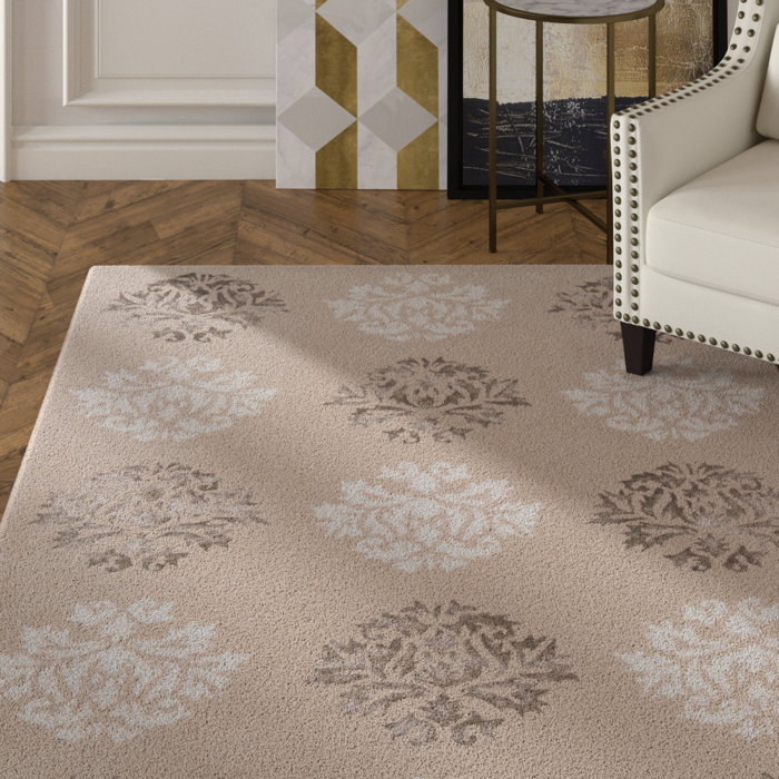 House of Hampton Ontario Floral HandTufted Beige/Off White/Dark Tan